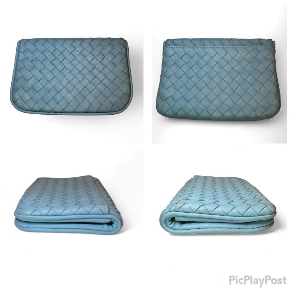 Bottega Veneta Intrecciato Leather Compact Bi-Fold Wallet - Light Blue - Picture 8 of 16